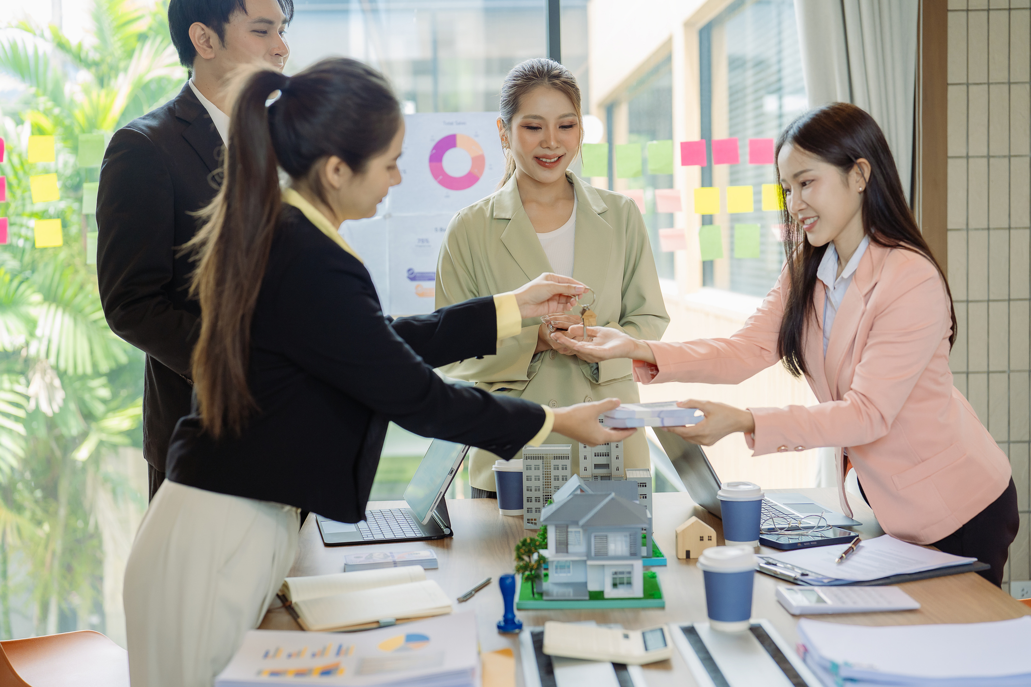 Clients pay real estate agents to buy homes, and the agents provide the keys to the property sales plan.