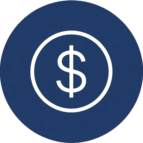 Dollar sign inside a circular blue background.