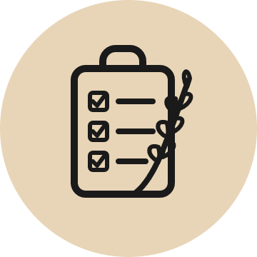 Checklist icon with decorative plant element.
